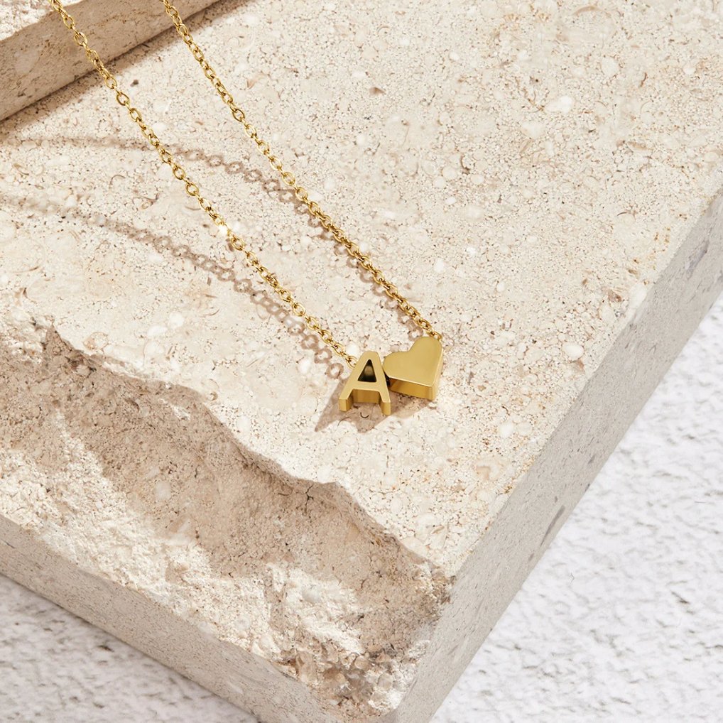 Tiny Heart Dainty Initial Necklace