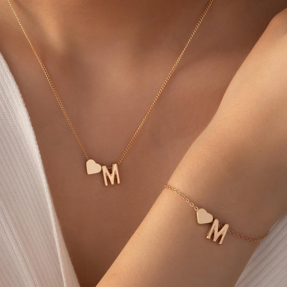 Tiny Heart Dainty Initial Necklace