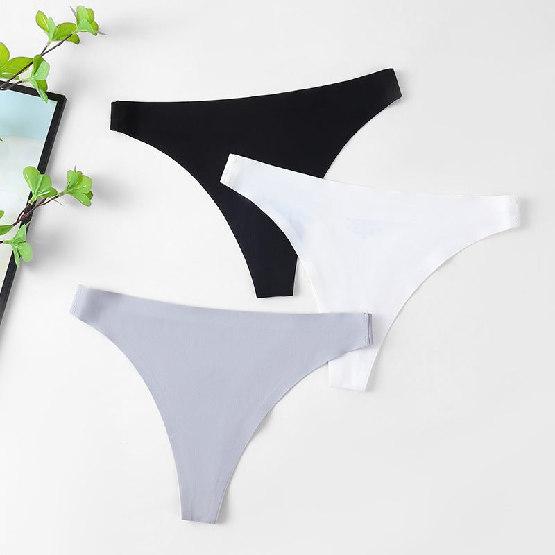Ice Silk Solid Color Thong Set