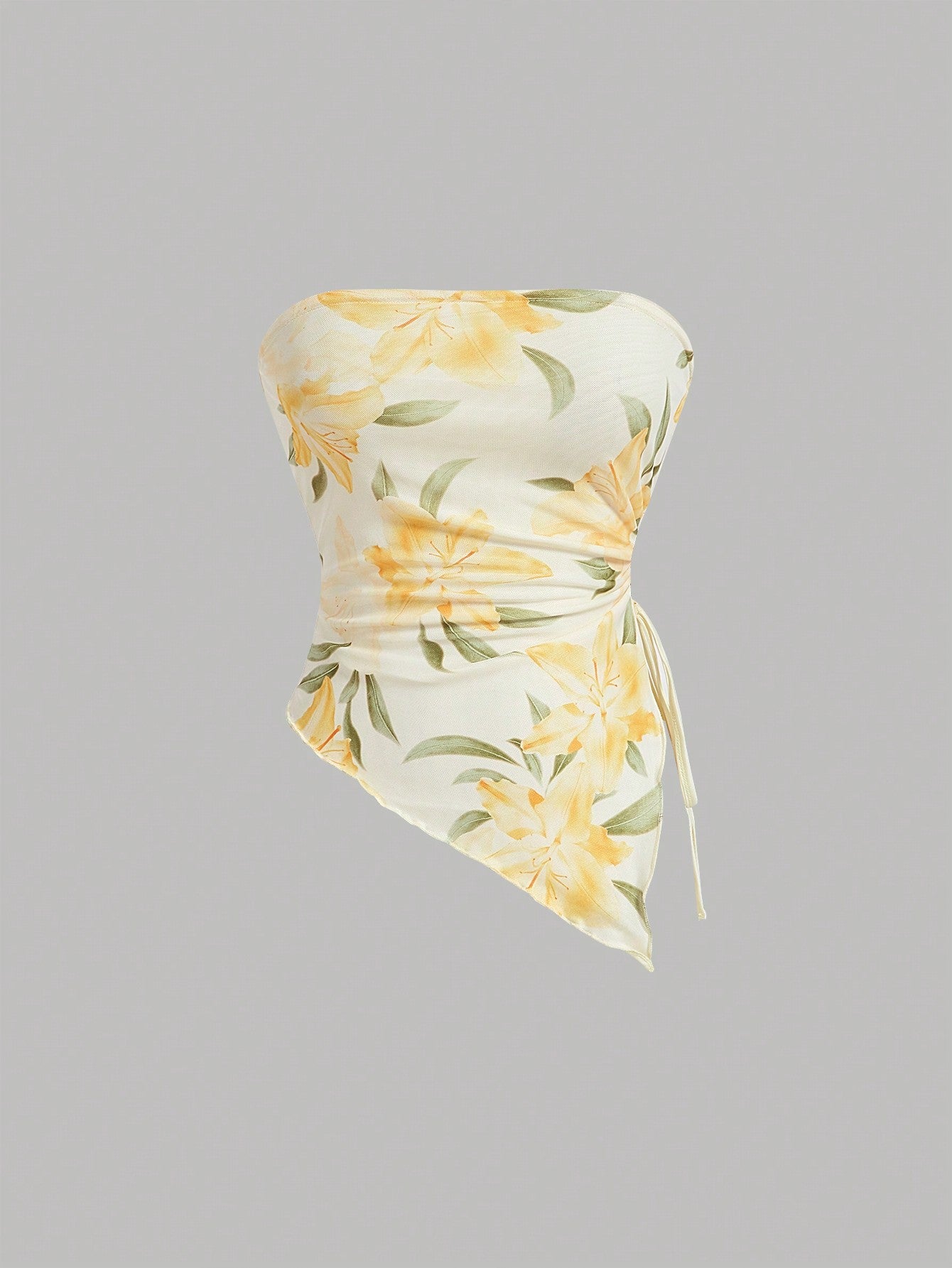 Floral Pattern Asymmetrical Strapless Top