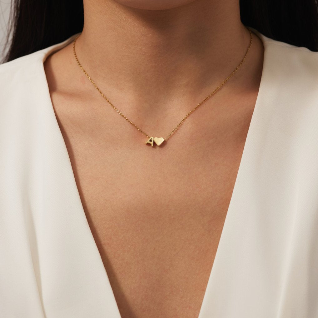 Tiny Heart Dainty Initial Necklace