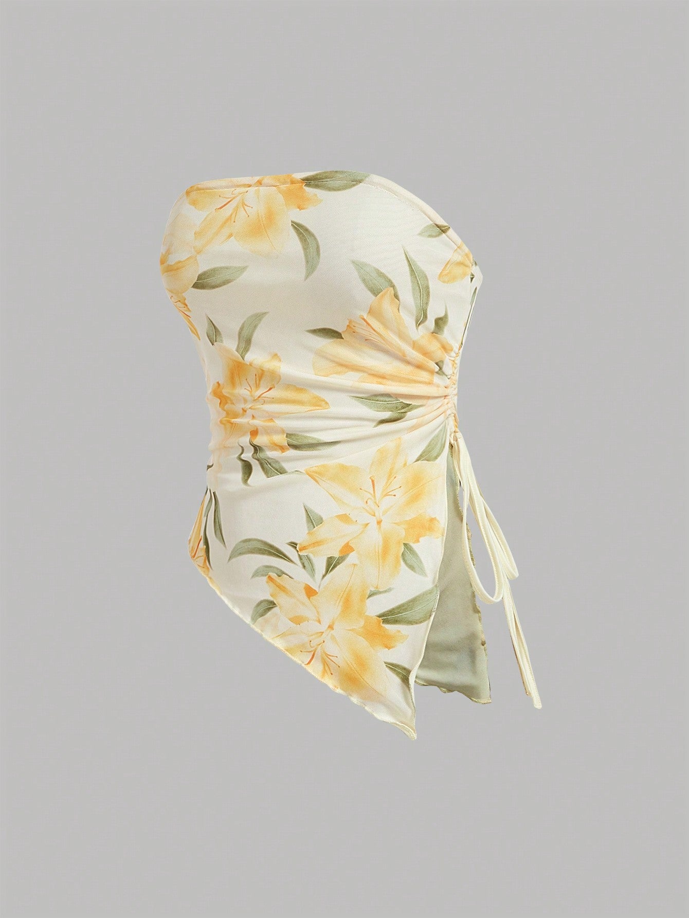 Floral Pattern Asymmetrical Strapless Top