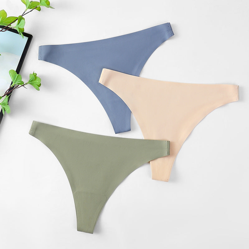 Ice Silk Solid Color Thong Set