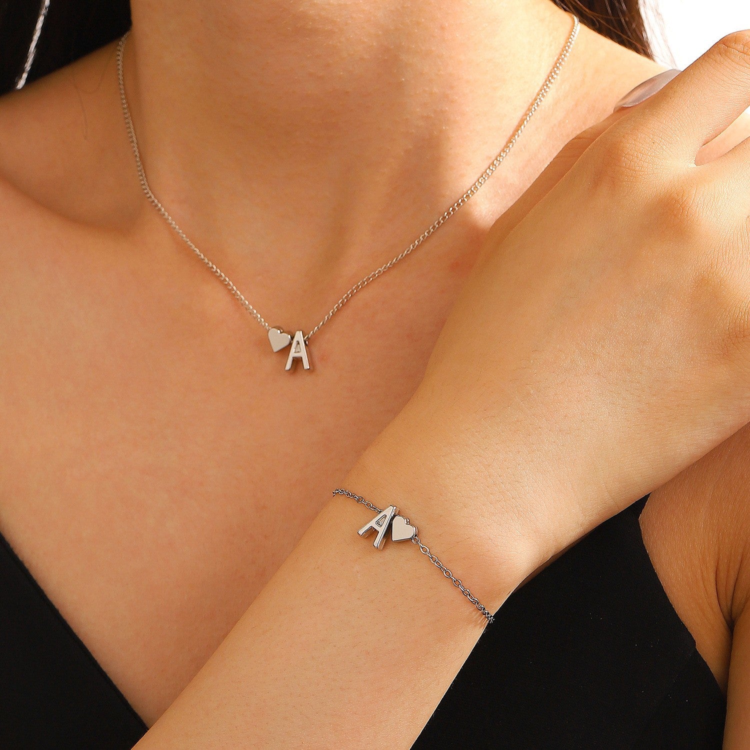 Tiny Heart Dainty Initial Necklace