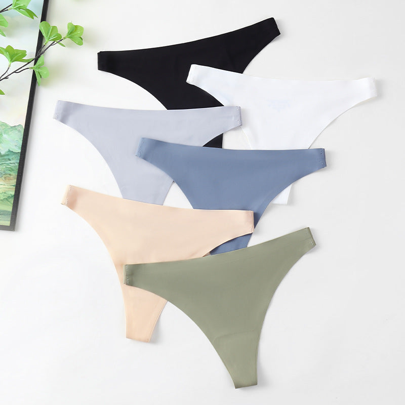 Ice Silk Solid Color Thong Set