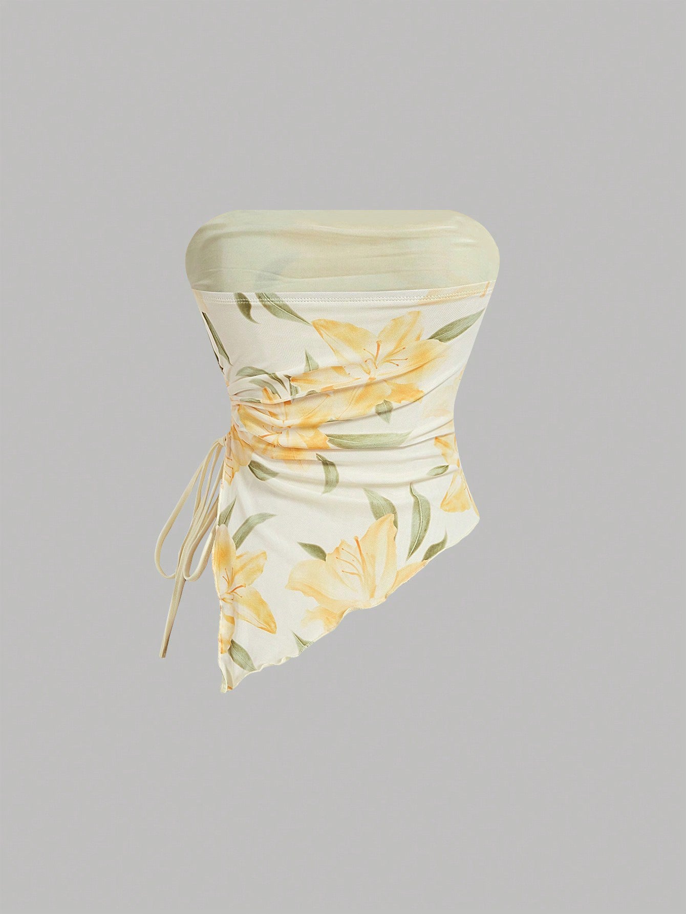 Floral Pattern Asymmetrical Strapless Top